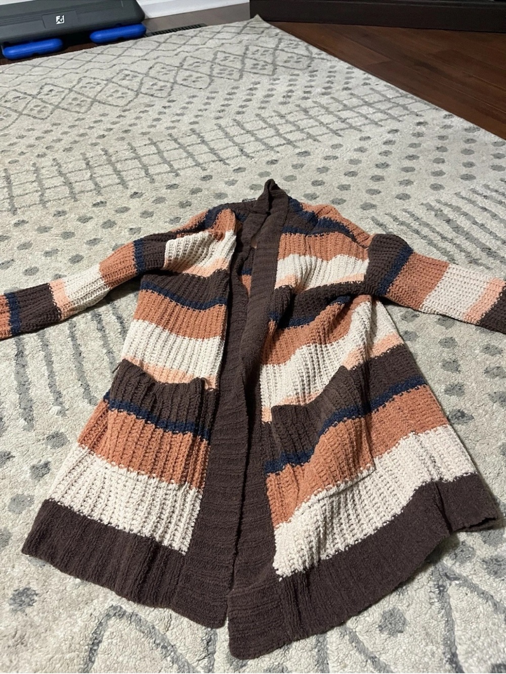 Open-Front Striped Women’s Cardigan Sweater - Brown, Cream & Rust
